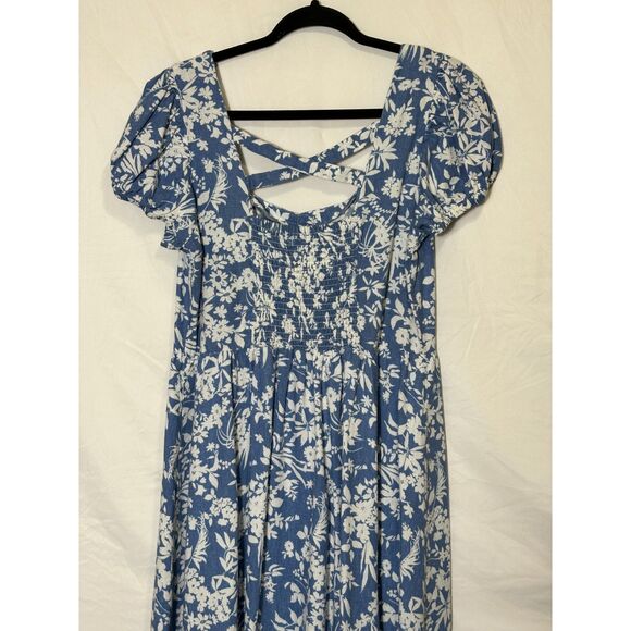 Springfield Women's Linen Blend Blue Floral Front Button Midi Sun Dress Size 8 - Picture 5 of 5
